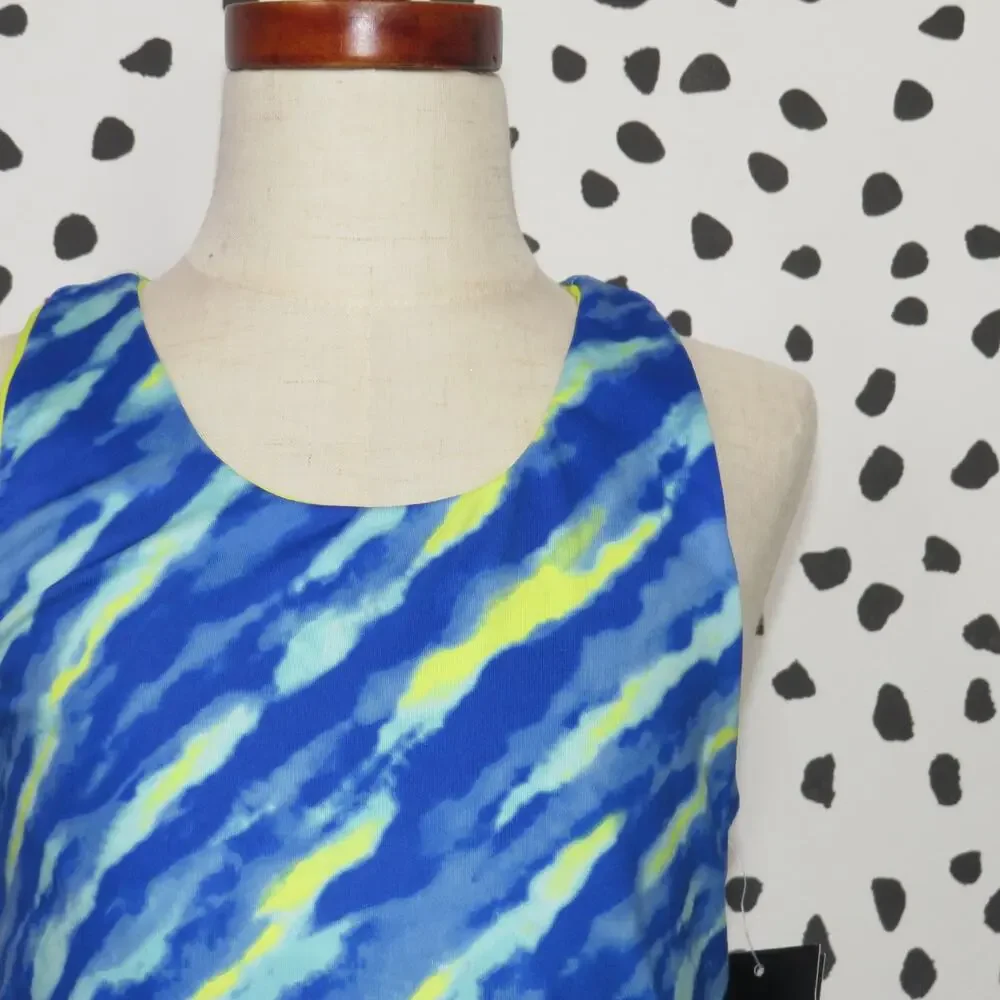 ID Ideology Blue Print Cropped Athletic Girls Tank Top - Picture 2 of 7